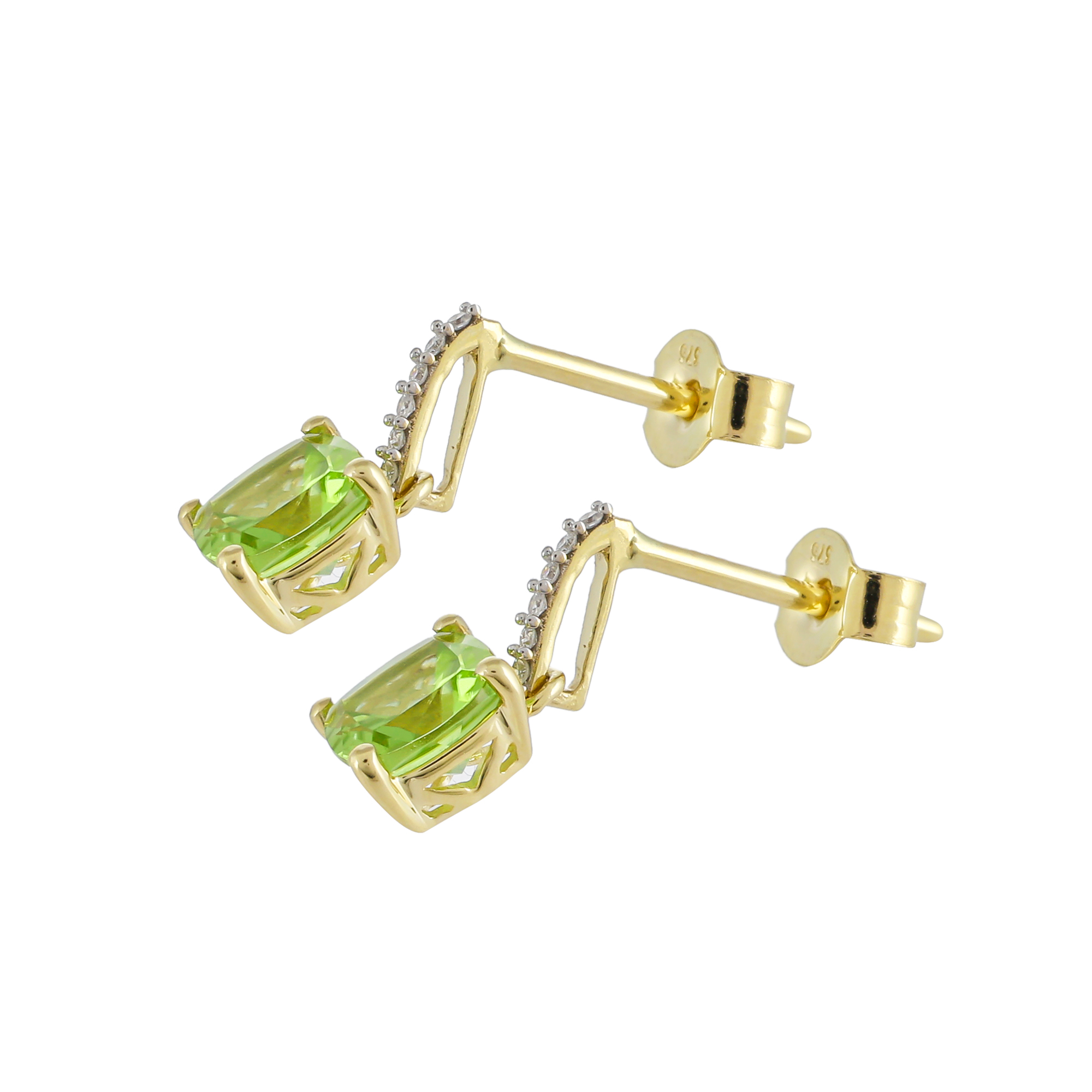 Boucles d'oreilles en or jaune 18 carats, Peridot et Diamants BeauReal en pierres naturelles