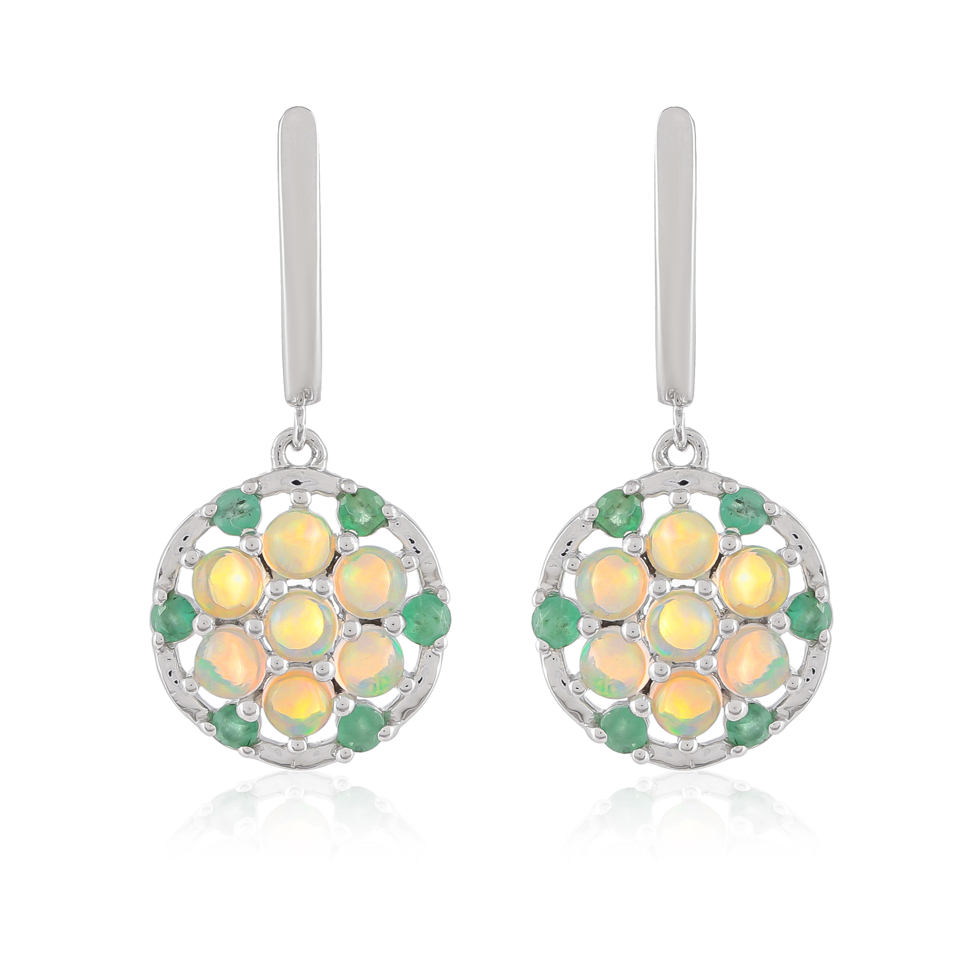 Boucles d'oreilles en argent, Opale, Emeraude Ton'Ciel en pierres naturelles