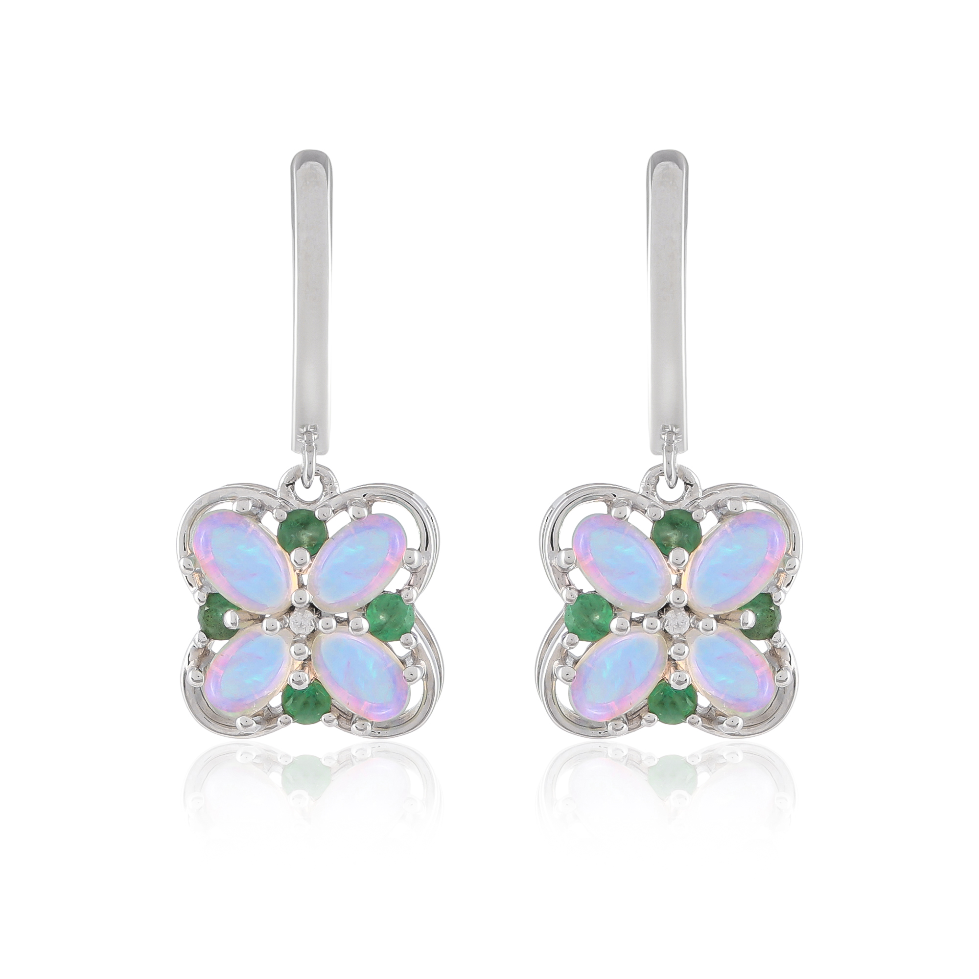 Boucles d'oreilles en argent 925, Opale, Emeraude, Zircon Naturel Ton'Ciel