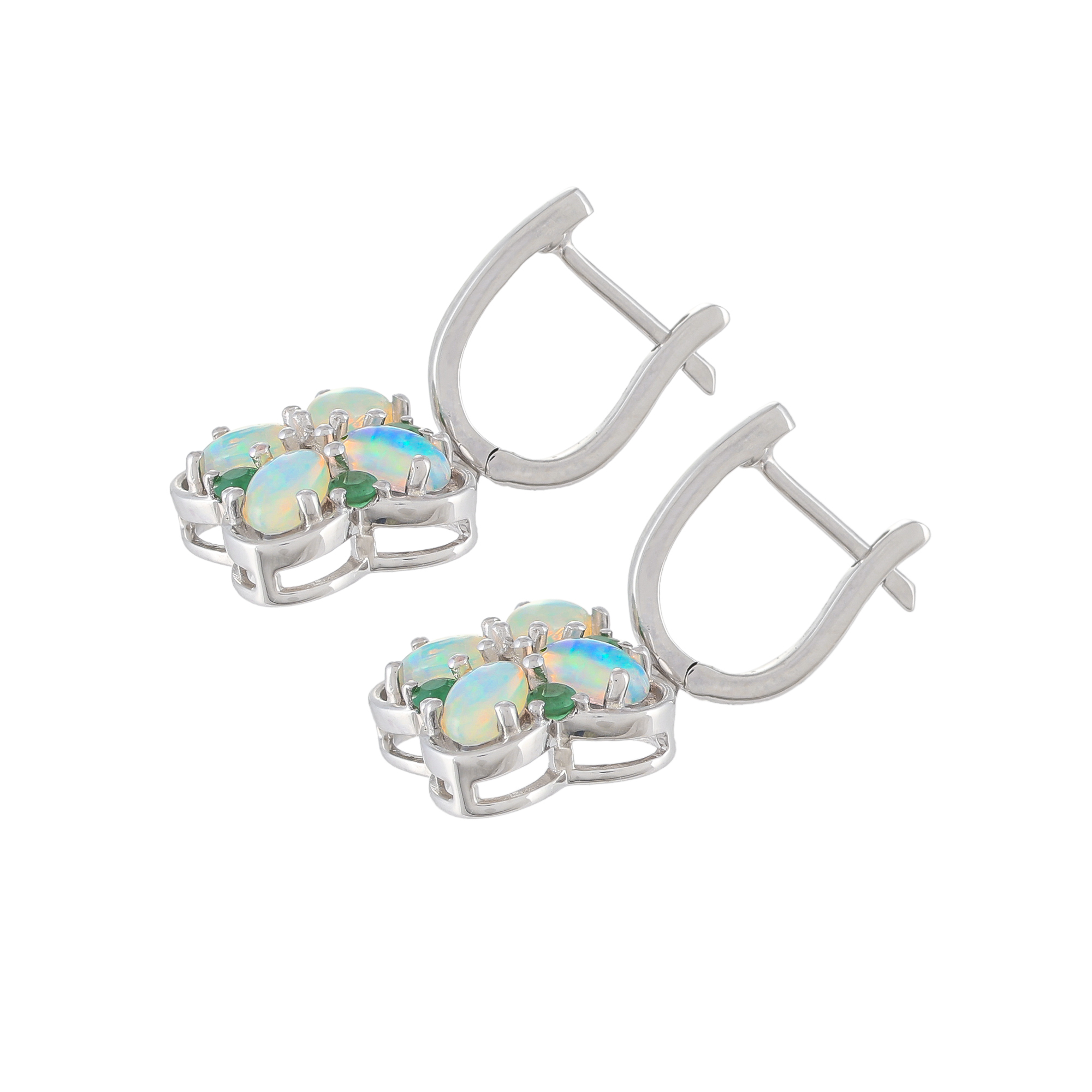 Boucles d'oreilles en argent 925, Opale, Emeraude, Zircon Naturel Ton'Ciel