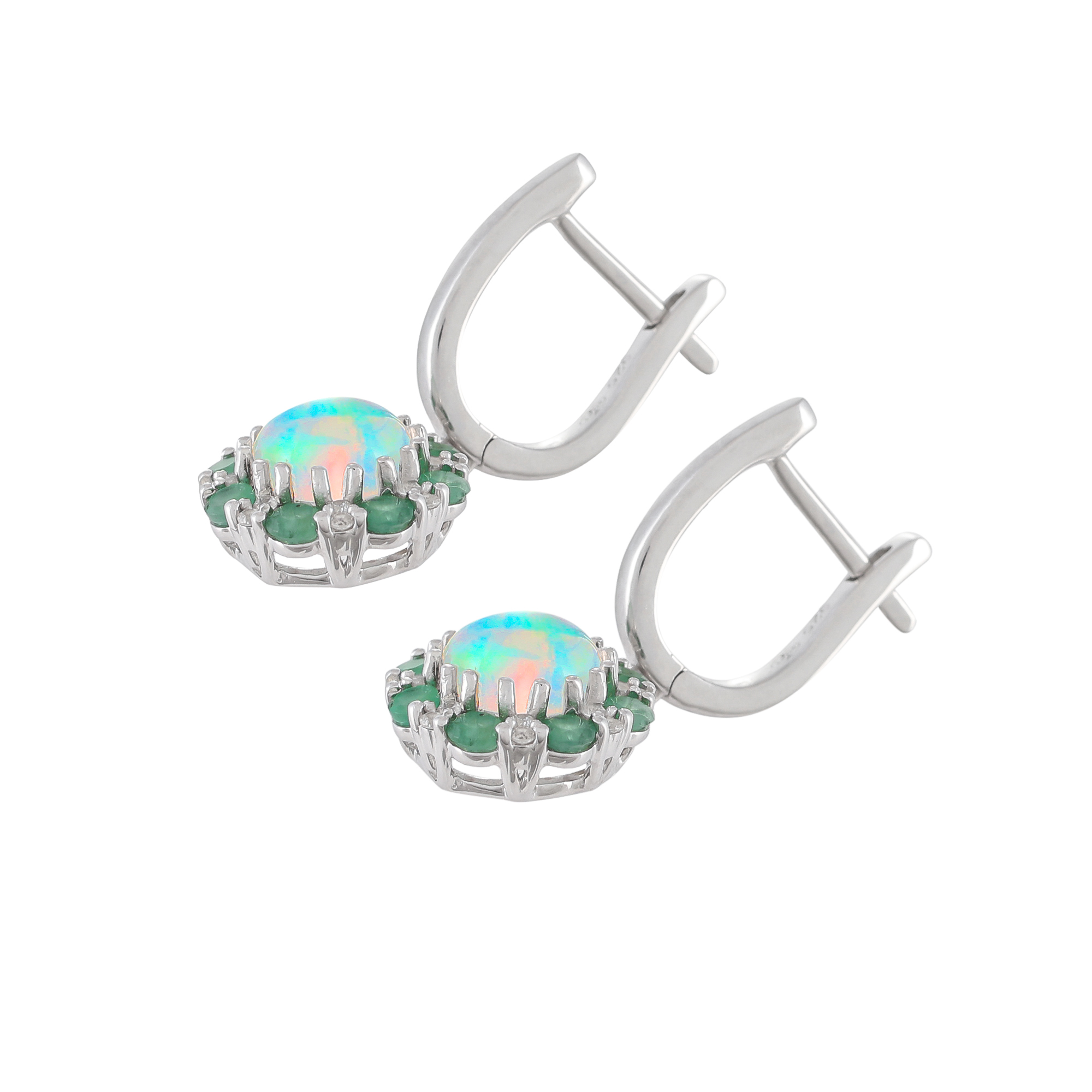 Boucles d'oreilles en argent, Opale, Emeraude, Zircon naturel Ton'Ciel en pierres naturelles