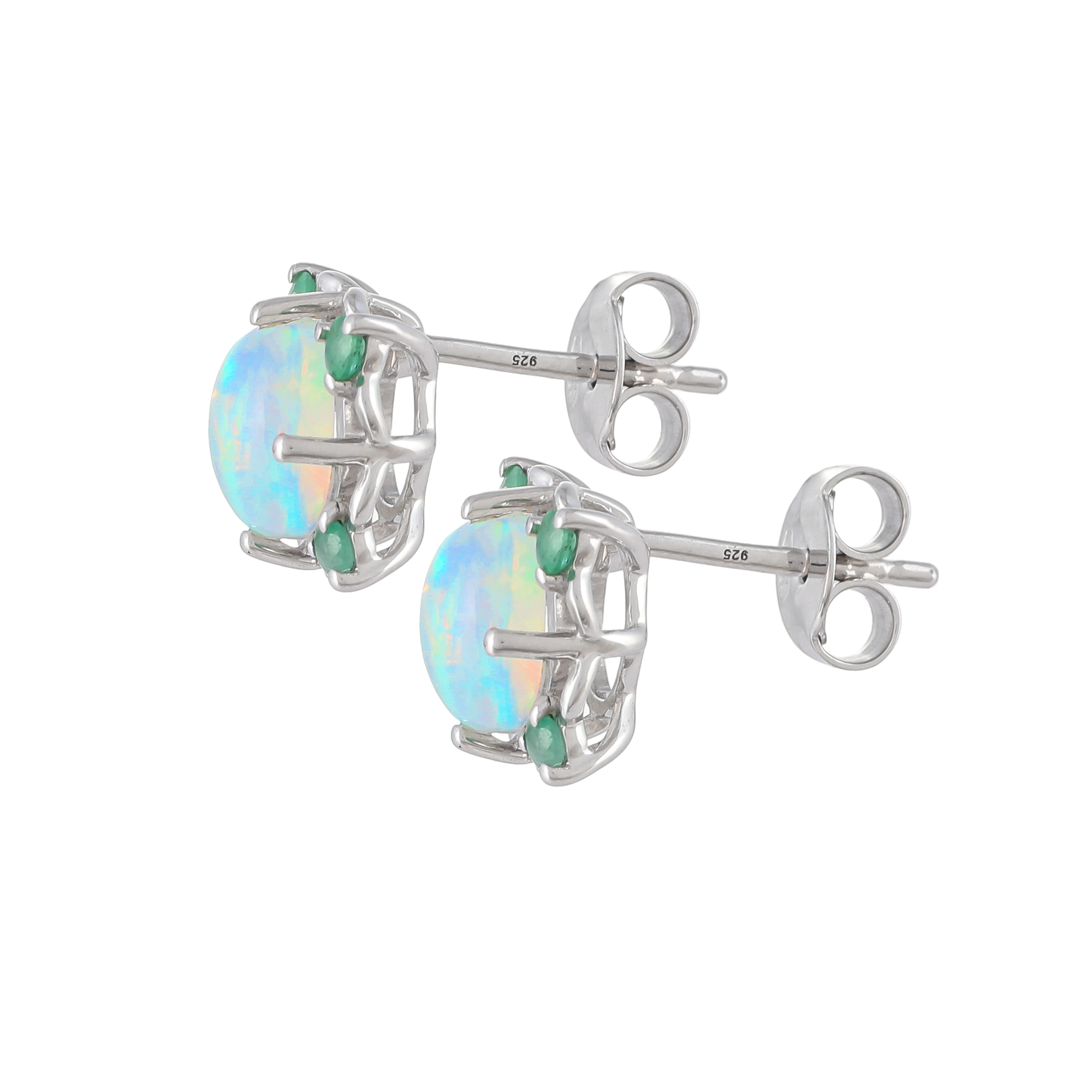 Boucles d'oreilles en argent 925, Opale, Emeraude Ton'Ciel en pierres naturelles