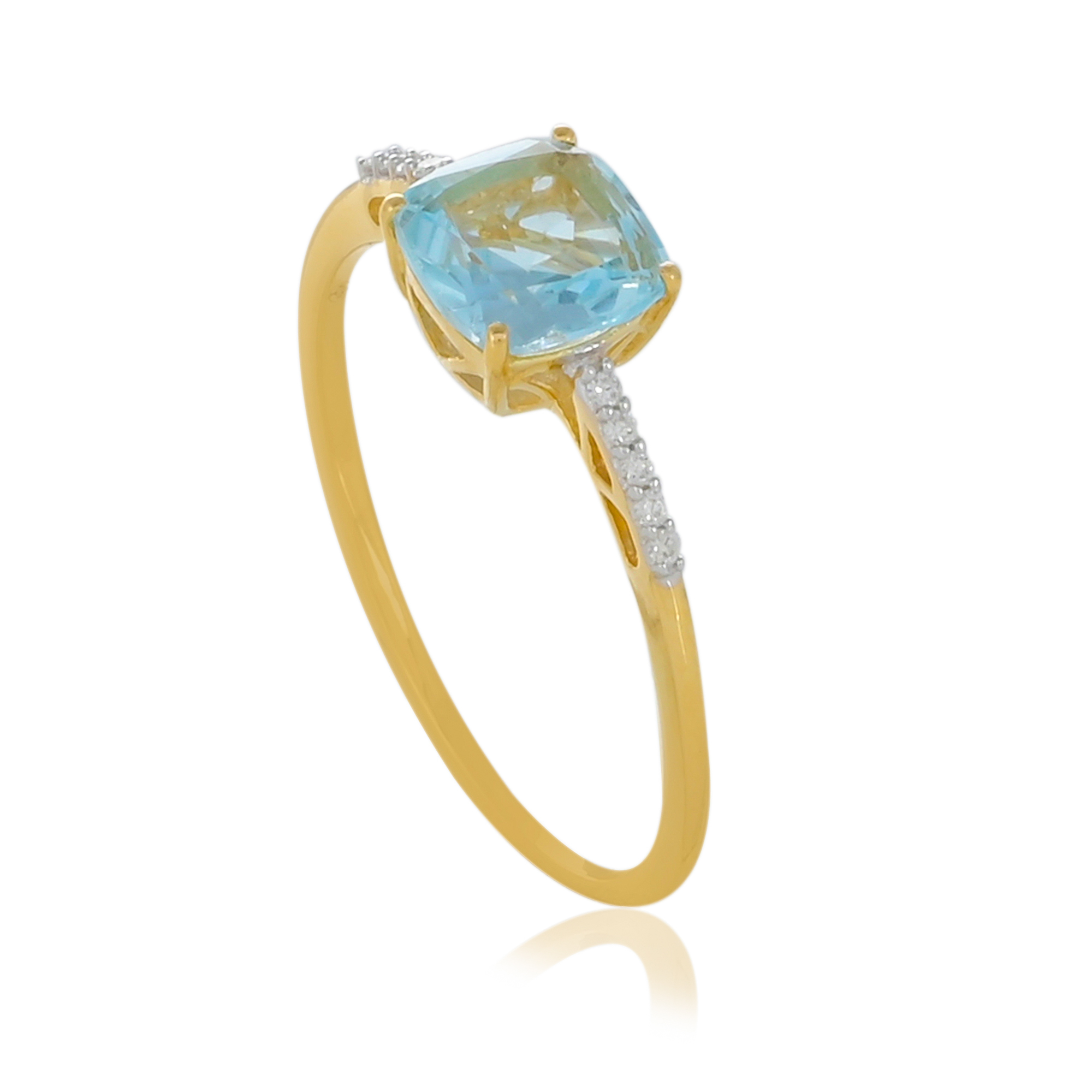 Bague en or 18 carats, Topaze Bleue et Diamants BeauReal en pierres naturelles