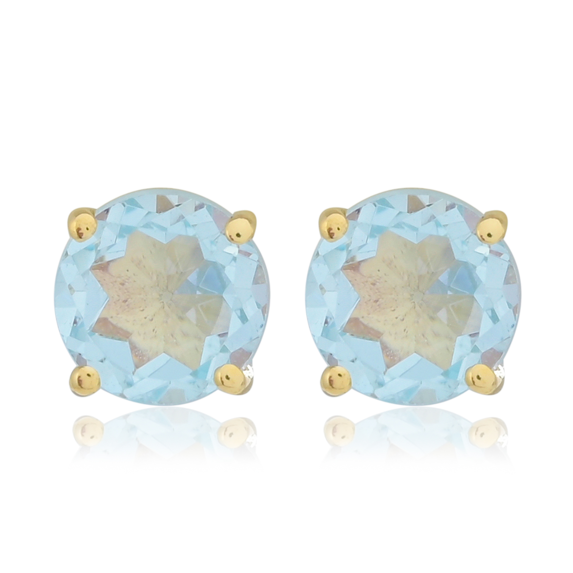 Boucles d'oreilles puce en or jaune 9 carats, Topaze Bleue BeauReal en pierres naturelles