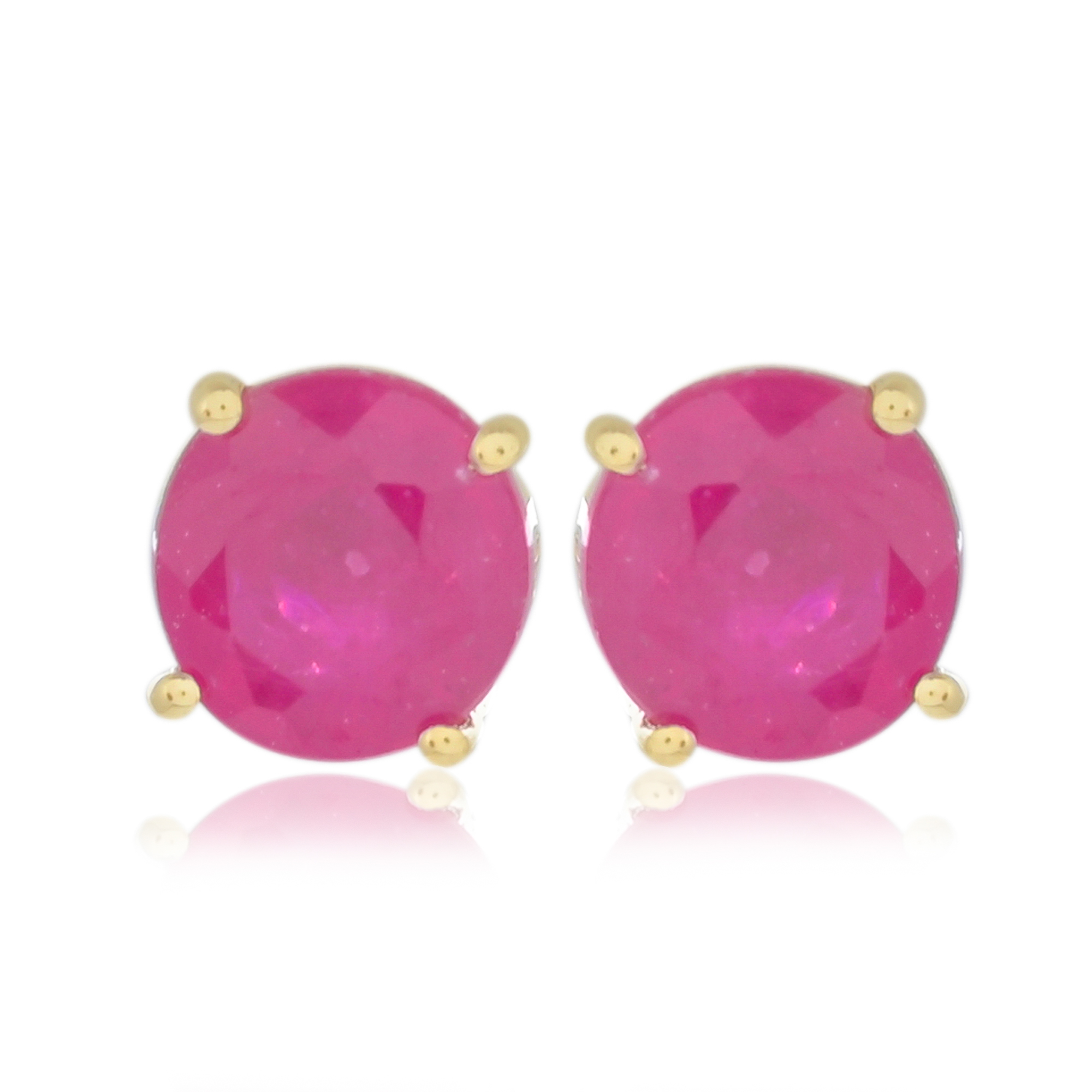 Boucles d'oreilles puce en or jaune 18 carats, Rubis BeauReal en pierres naturelles