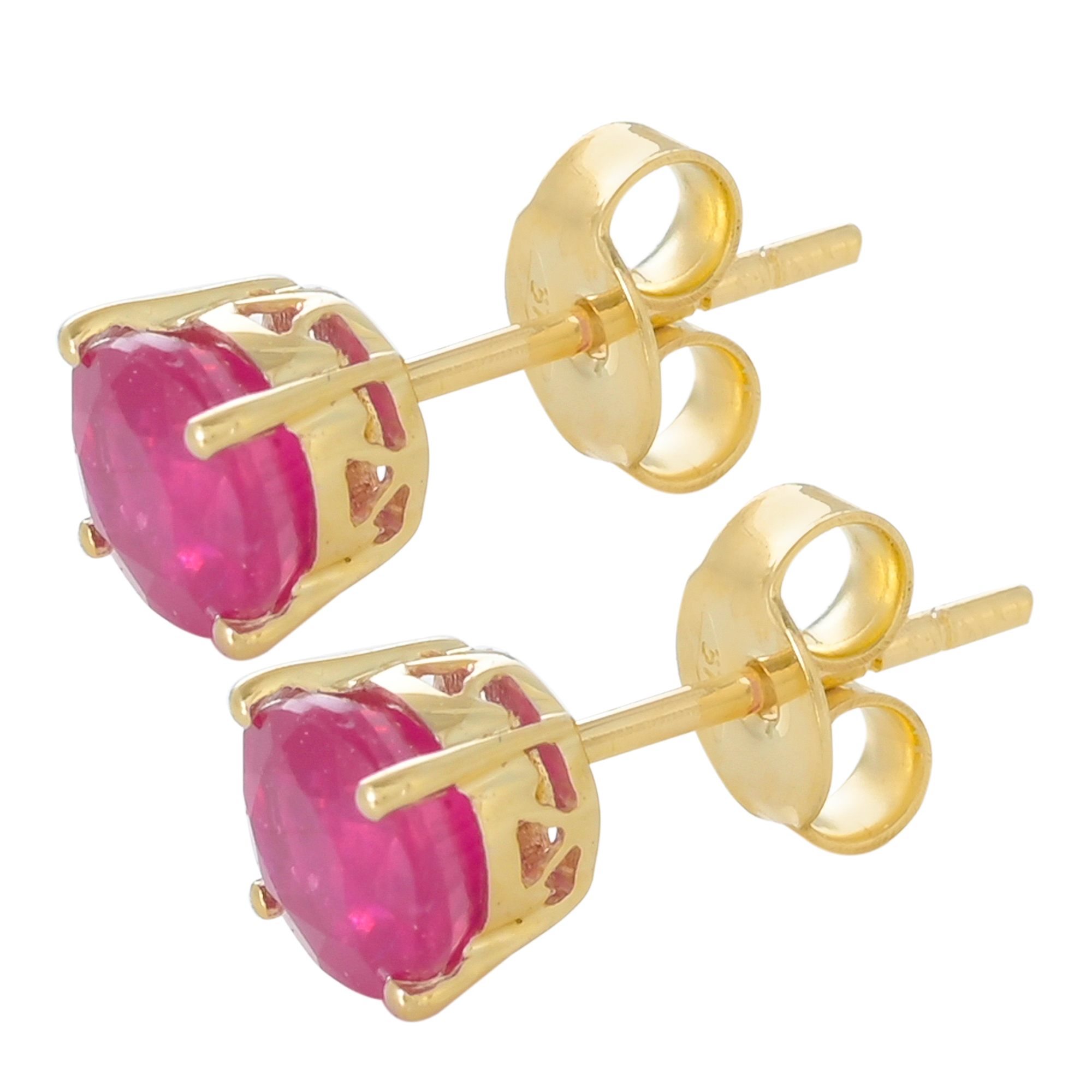 Boucles d'oreilles puce en or jaune 18 carats, Rubis BeauReal en pierres naturelles