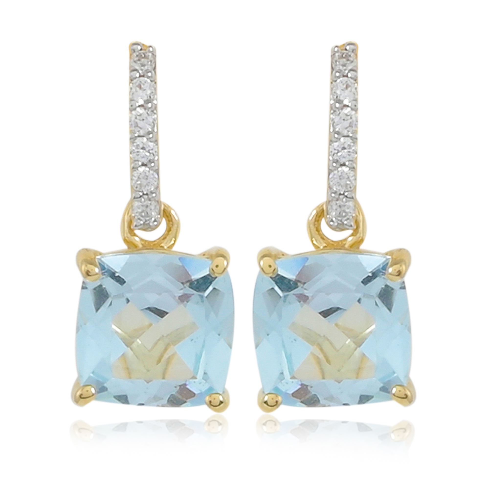 Boucles d'oreilles en or 18 carats, Topaze Bleue et Diamants BeauReal en pierres naturelles