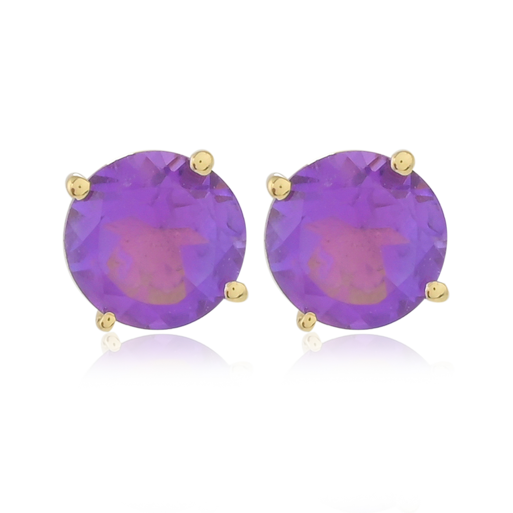 Boucles d'oreilles puce en or jaune 9 carats, Amethyste BeauReal en pierres naturelles