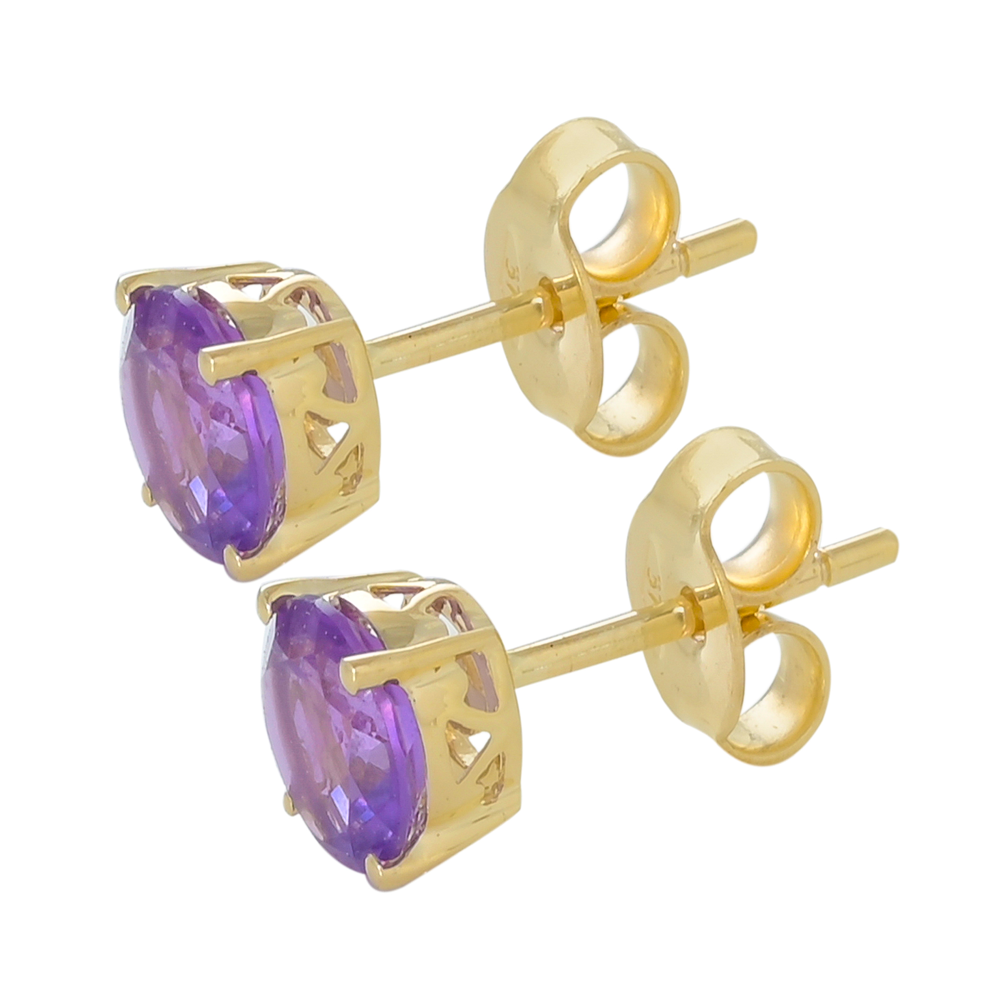 Boucles d'oreilles puce en or jaune 9 carats, Amethyste BeauReal en pierres naturelles