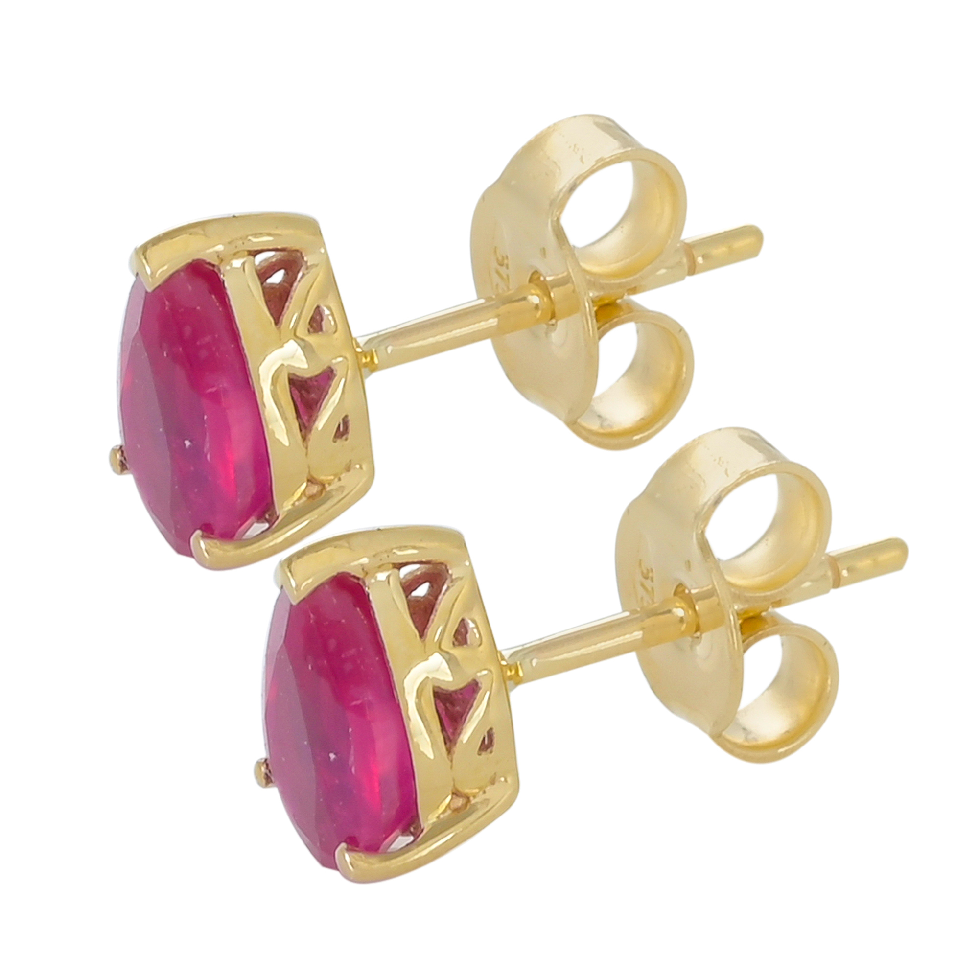 Boucles d'oreilles en or 18 carats, Rubis BeauReal en pierres naturelles