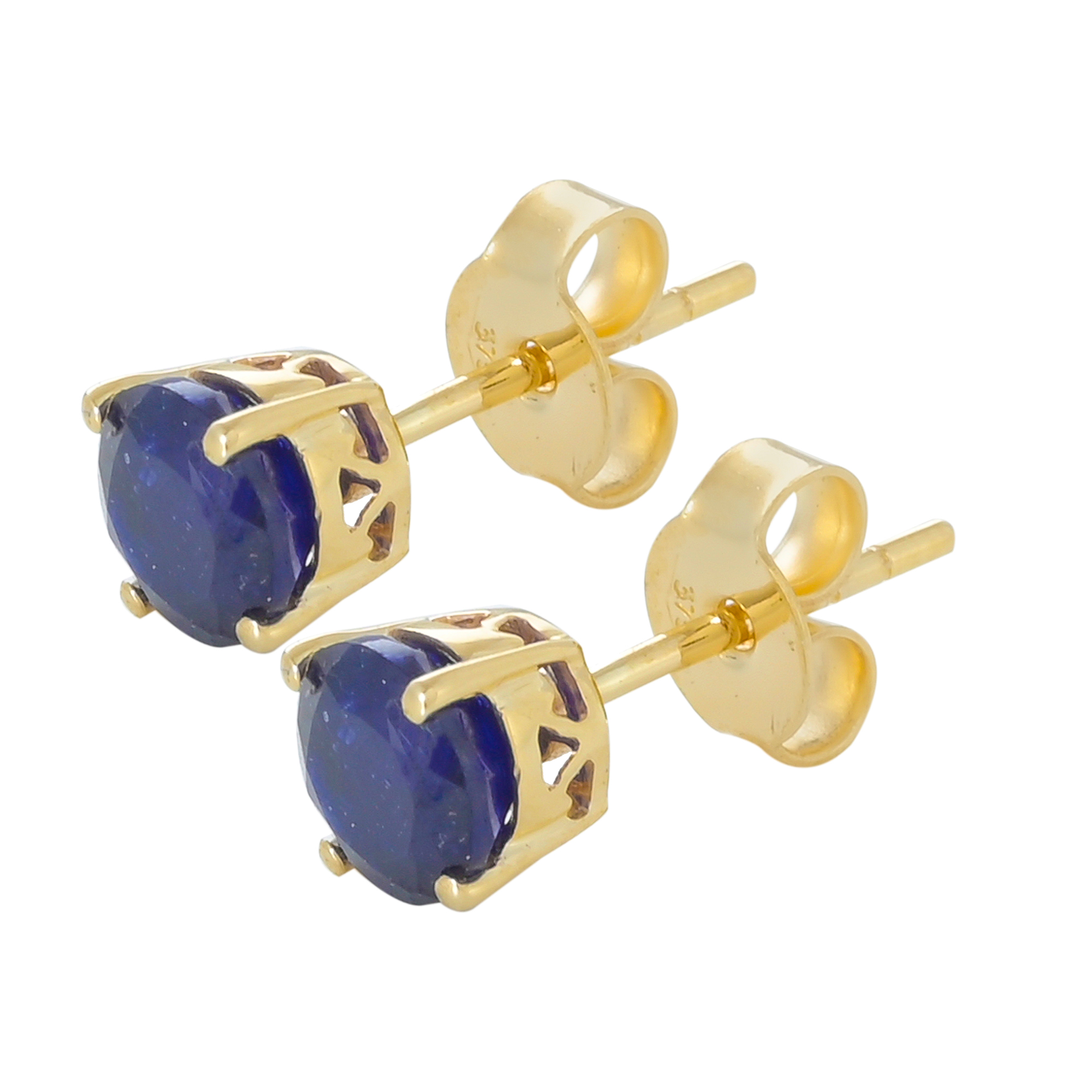 Boucles d'oreilles puce en or jaune 18 carats, Saphir BeauReal en pierres naturelles